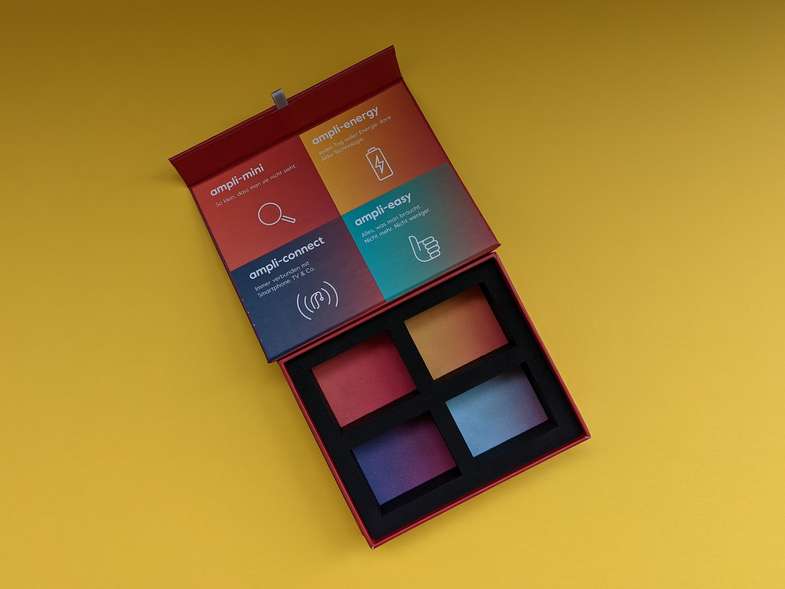 Kartonagenbox Kartonage offen mit Klappdeckel und 4-Fächer-Inlay - Runde Verpackung