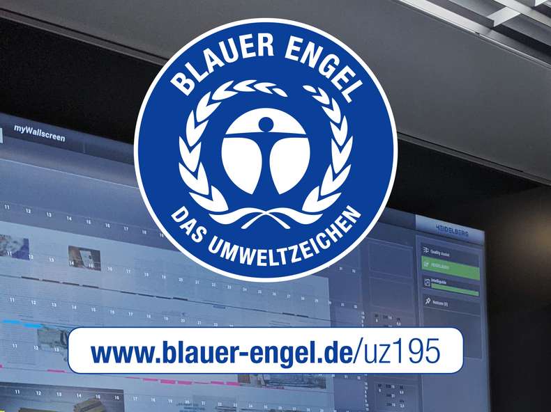Pressebild Druckmaschinenmonitor mit Blauer Engel Logo Pressebild Druckmaschinenmonitor mit Blauer Engel Logo