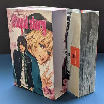 Schuber und Stehsammler - Kartonagen Hamburg Schuber-Kartonage mit Manga-Motive, blauer Untergrund - Kartonagen Hamburg