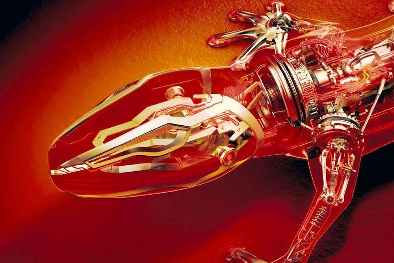 Drucken auf Recyclingpapier Blauer Engel Reptil künstlich und durchsichtig auf rotem Untergrund - Recyclingpapier Blauer Engel