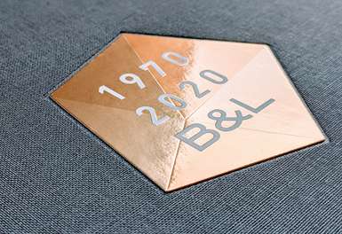 Heißfolienprägung, Sechseck auf Schuberkonstruktion, Nahaufnahme - Stehsammler Schuber