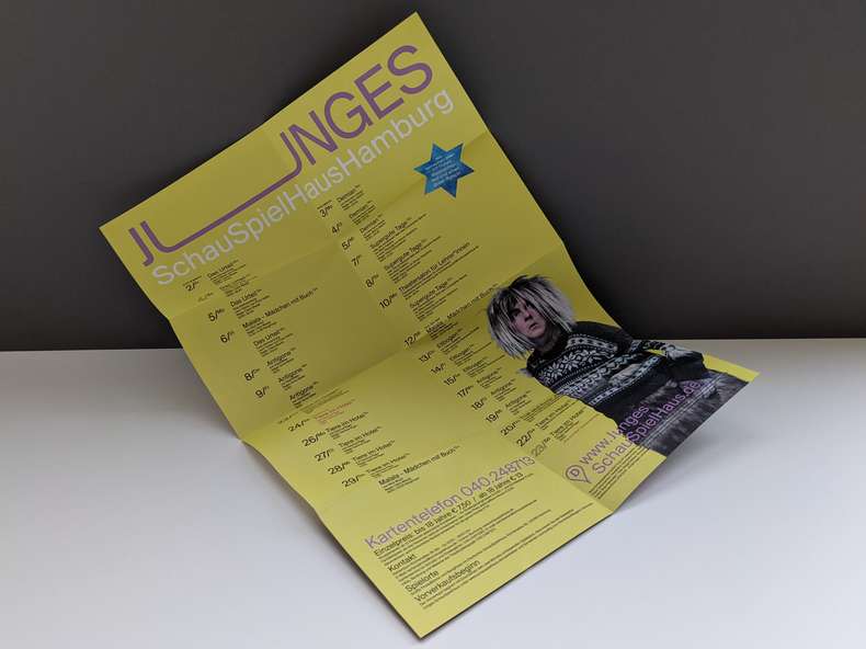 Programmheft - Leporello Buch drucken Leporello ein Programmheft aufgeklappt, Junges Schauspielhaus - Leporello Buch drucken