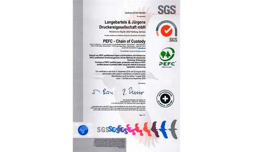 PEFC Zertifikat von Langebartes + Jürgens Hamburg GmbH